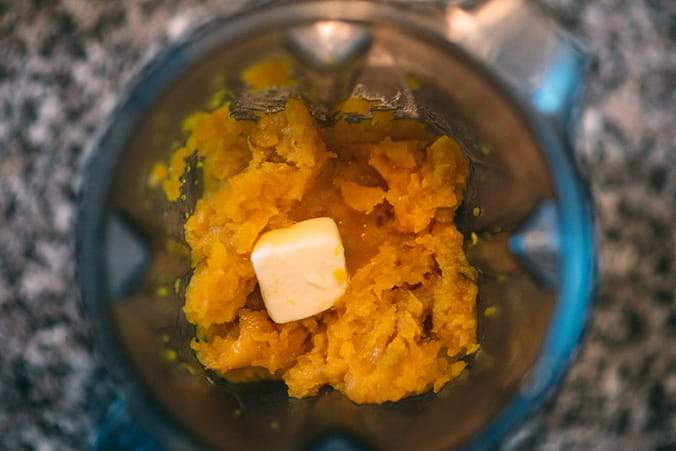 pumpkin puree with butter pad in blender