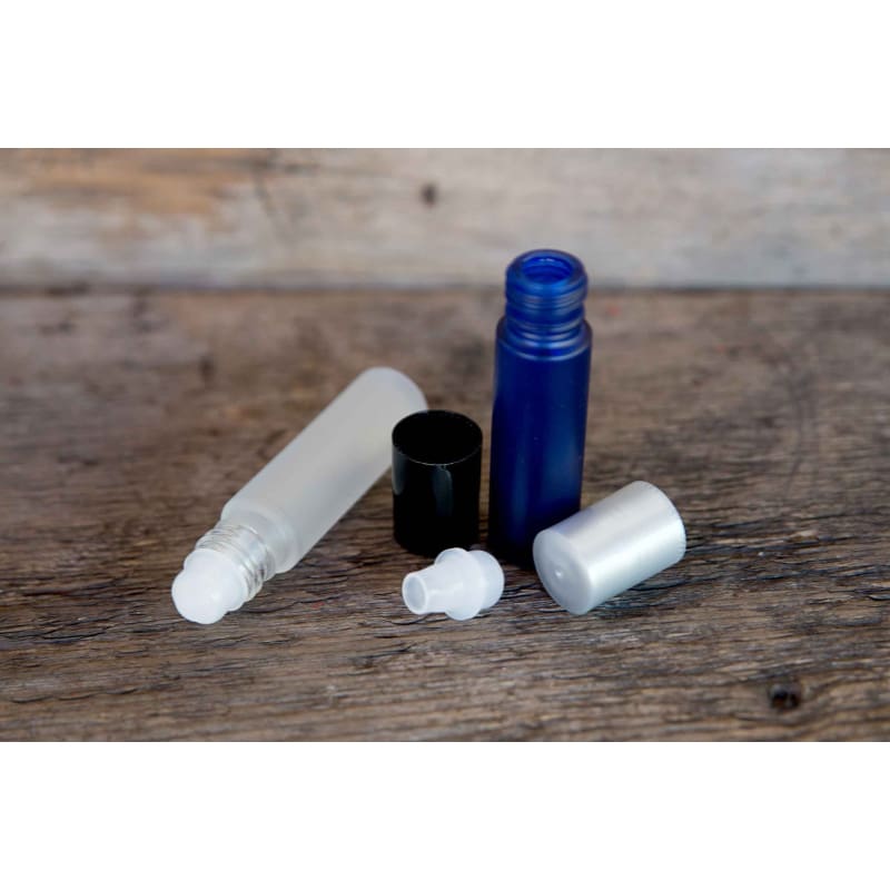 Glass Roll-On Bottle - Cobalt Blue Frosted W/blk Cap - Crafts